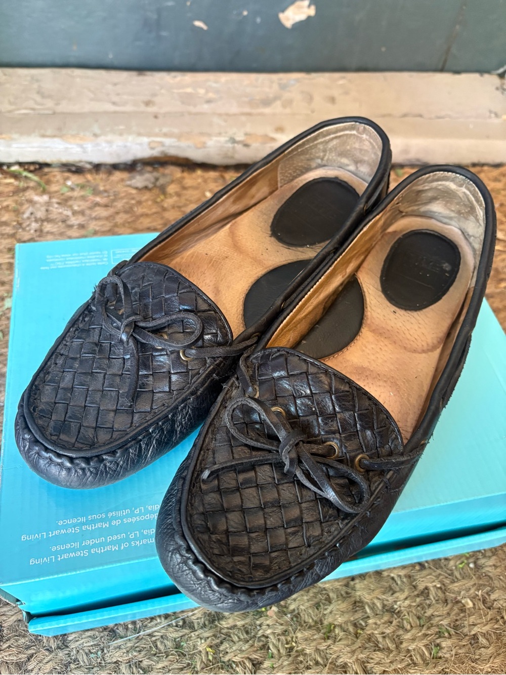Frye Reagan Black Woven Leather Moccasin Loafer